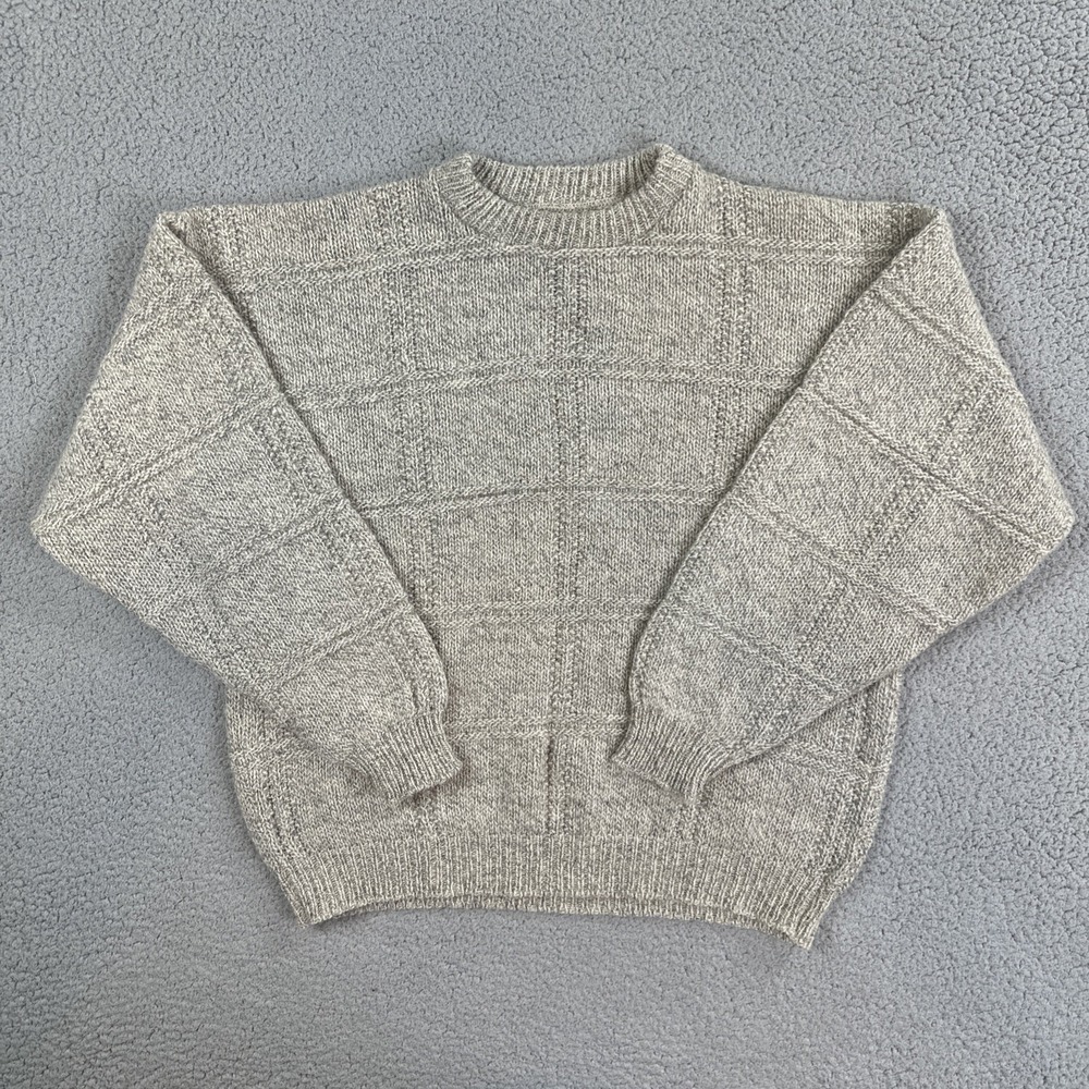 VTG American Eagle Sweater Men Large Beige Wool Blend Chunky Knit Made in USA